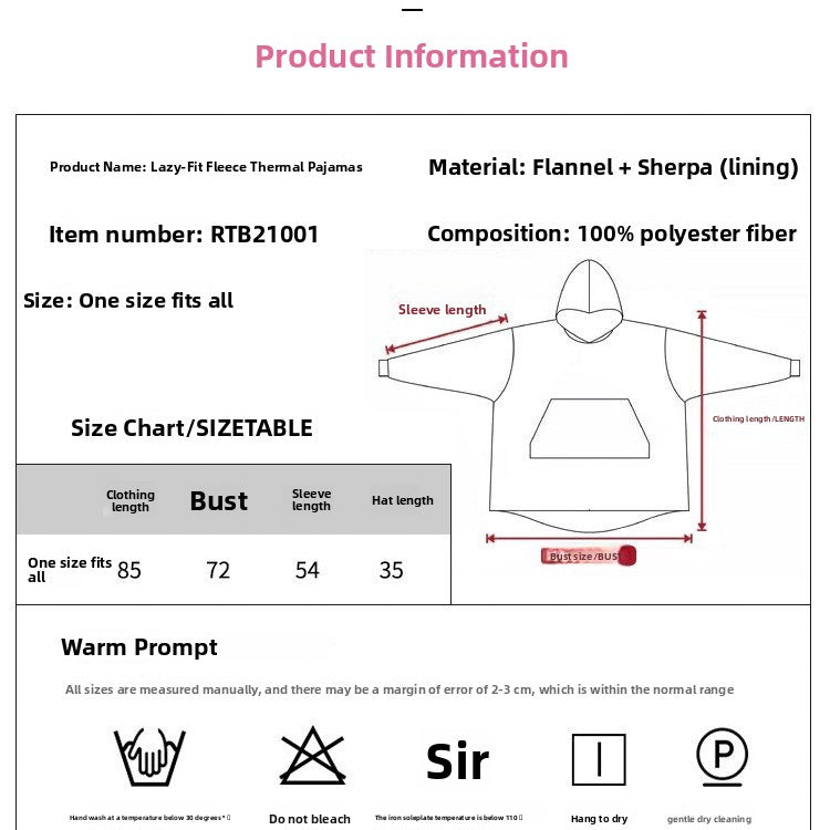 Flannel Hooded Pullover Sweatshirt Pajamas Wearable Blanket Lazy Clothes