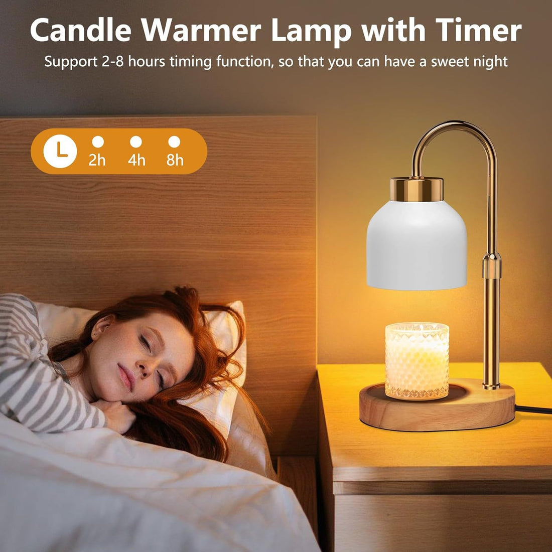 Solid Wood Electric Wax Melt Warmer with Timer and Dimmer, Adjustable Height Aromatherapy Lamp