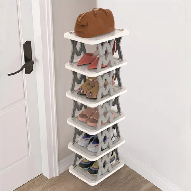 6-tier foldable vertical shoe rack in a closet