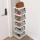 6-tier foldable vertical shoe rack in a closet