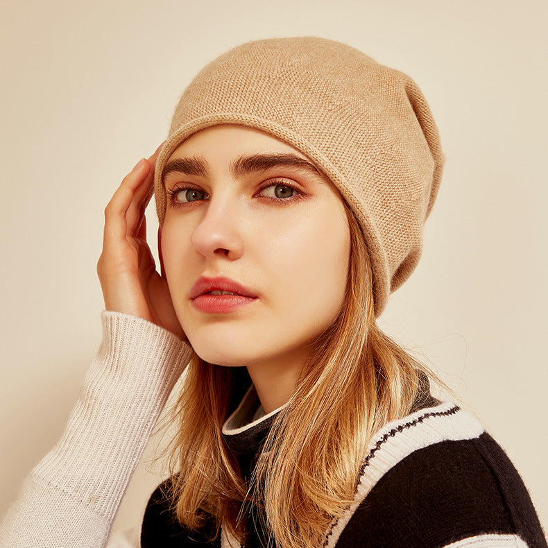 Women's cashmere knit beanie with short curled brim, photo 4