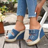 Women's Denim Wedge Heel Peep-Toe Sandals