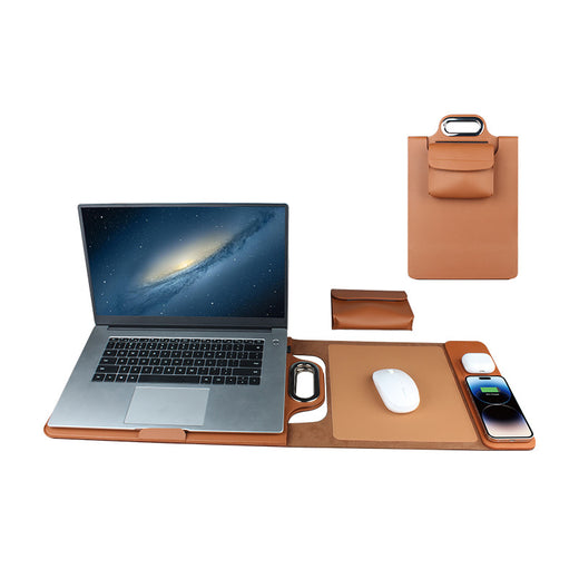 Magnetic Wireless Charger Leather Laptop Sleeve Mouse Pad