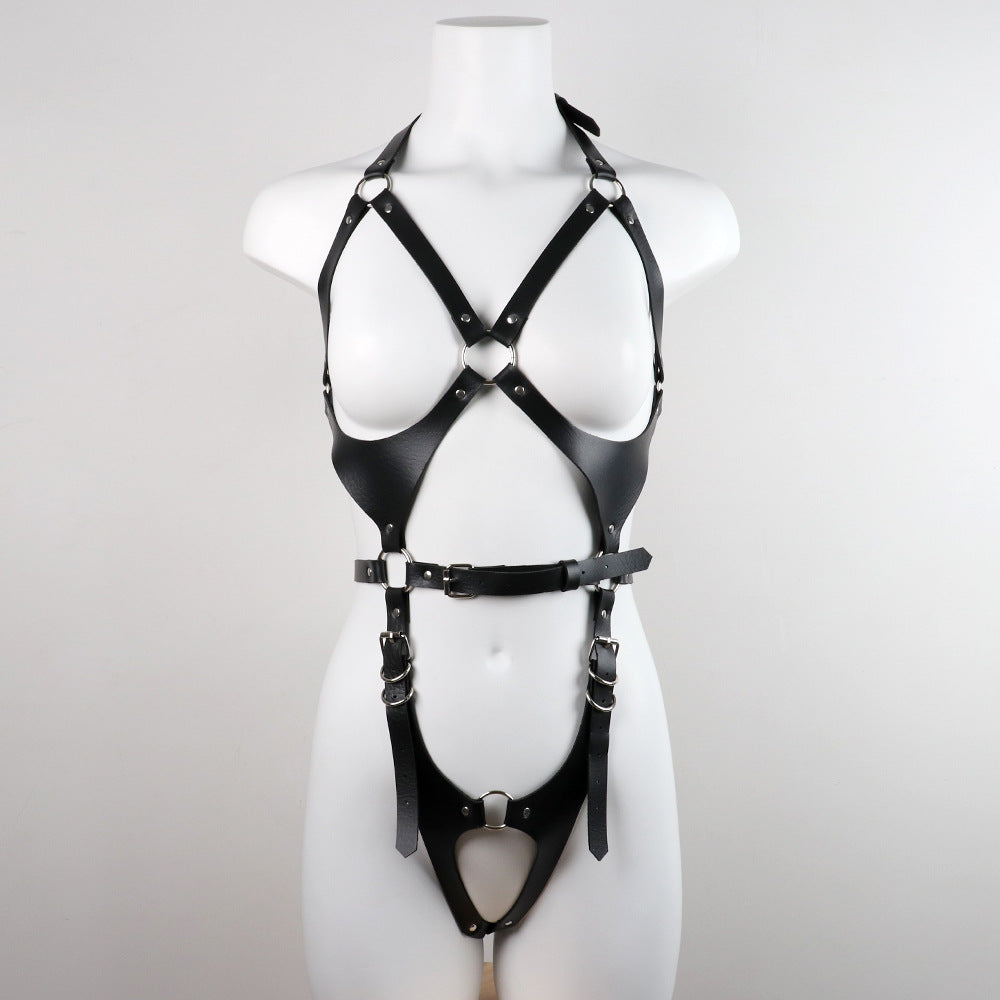 Adjustable PU Leather Lingerie with Lace Details