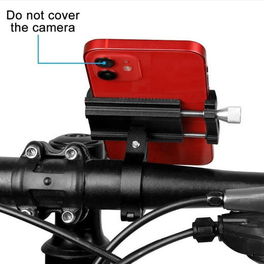 Bike phone mount holding smartphone in landscape orientation