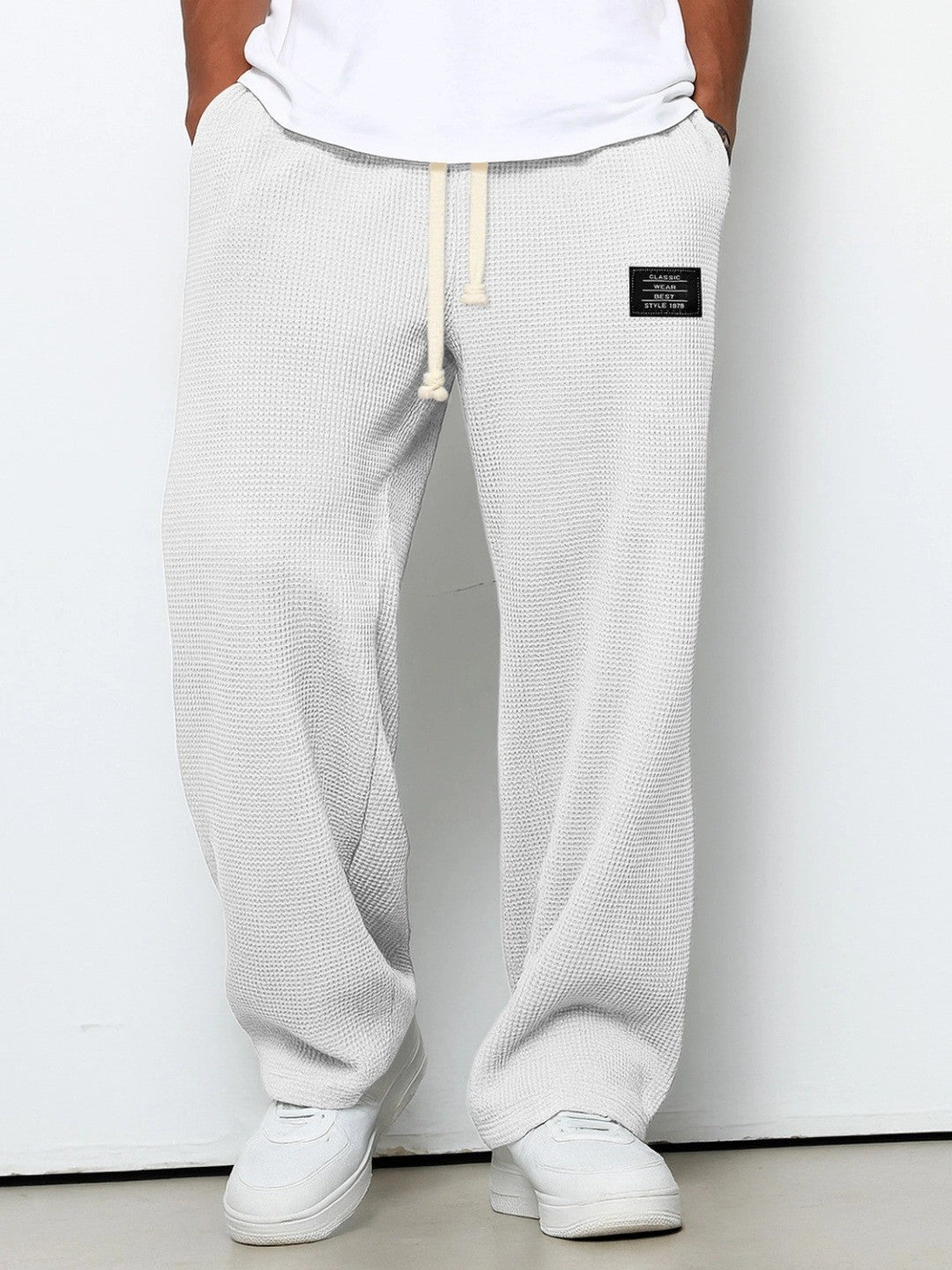 Men?s Waffle Texture Loose Wide-Leg Casual Pants