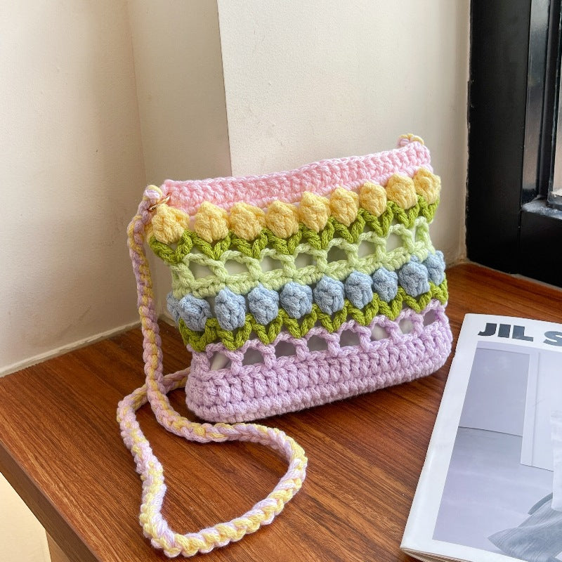 Rainbow Tulip Hand-Woven Bag DIY Material Kit Summer Dopamine Shoulder Crossbody Bag