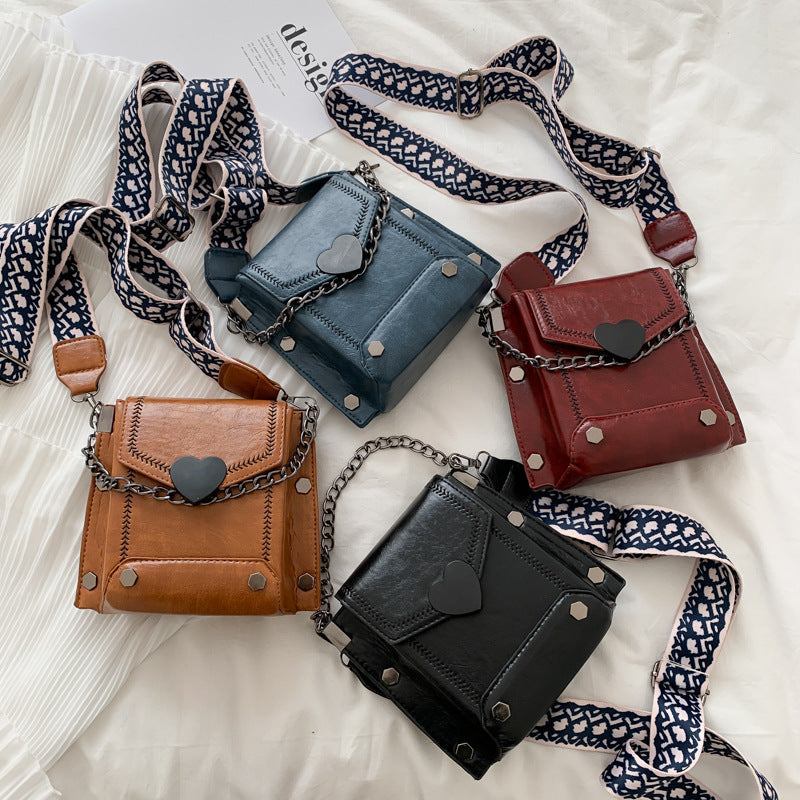 Women Textured PU Leather Small Square Crossbody Bag with Wide Shoulder Strap