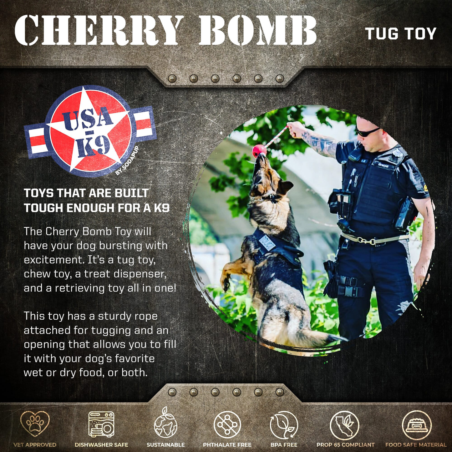 USA-K9 Cherry Bomb Rubber Dog Chew Toy & Treat Dispenser (Red)