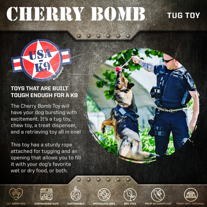 USA-K9 Cherry Bomb Rubber Dog Chew Toy & Treat Dispenser (Red)