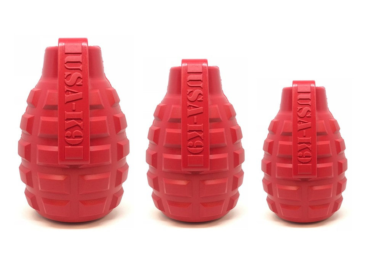SodaPup USA-K9 Grenade Rubber Dog Chew Toy & Treat Dispenser