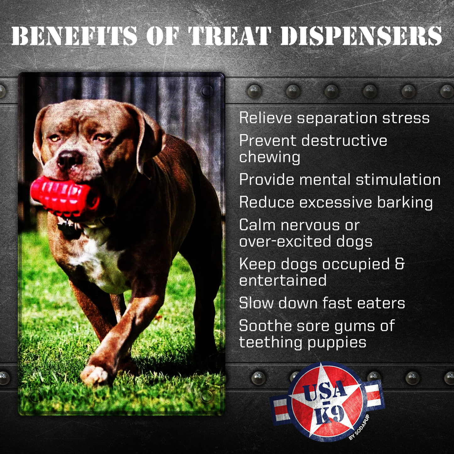 USA-K9 Grenade Rubber Chew Toy and Treat Dispenser - Red