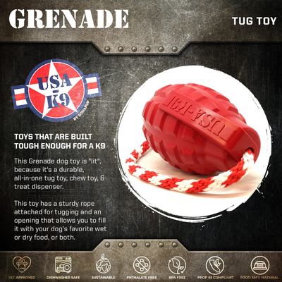 USA-K9 Grenade Rubber Chew Toy and Treat Dispenser