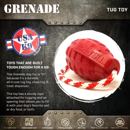 USA-K9 Grenade Rubber Chew Toy and Treat Dispenser