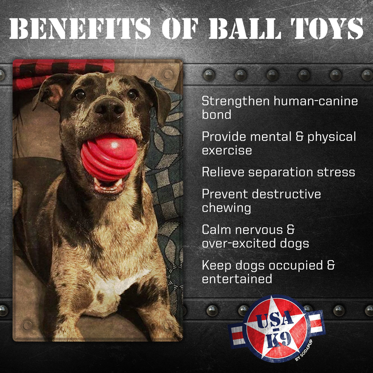 USA-K9 Stars and Stripes Ultra-Durable Rubber Dog Chew Ball