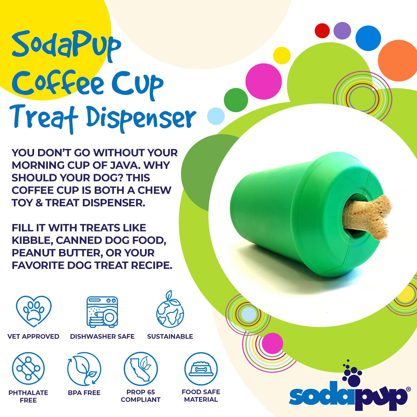 Coffee Cup Durable Rubber Dog Chew Toy & Treat Dispenser