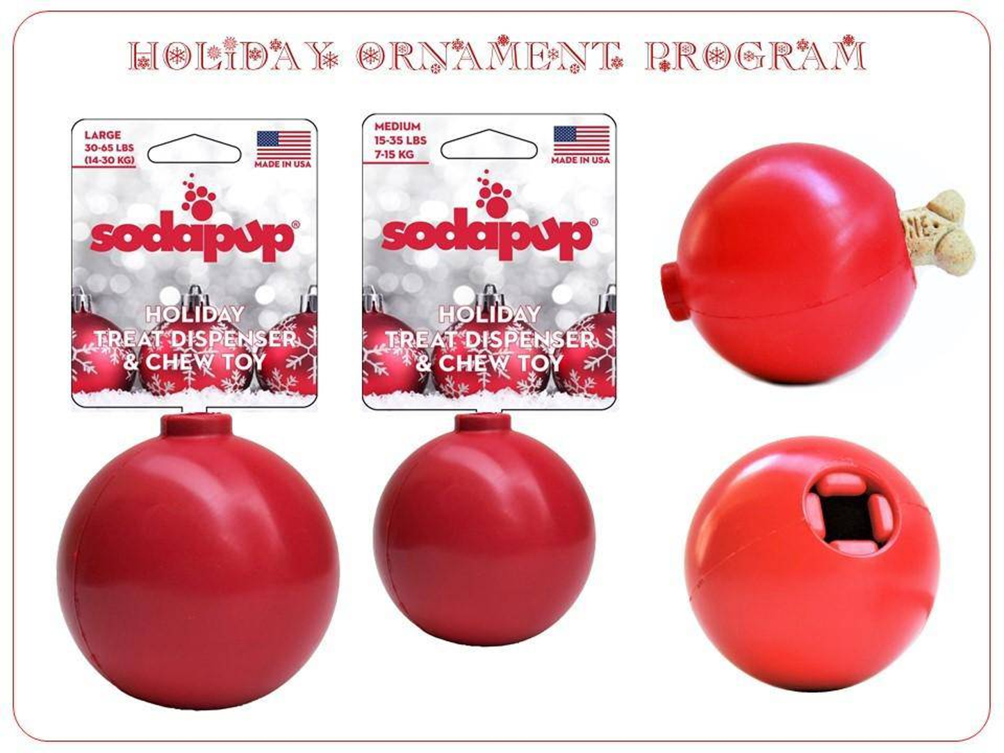 Christmas Ornament Durable Rubber Dog Chew Toy & Treat Dispenser