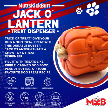 Jack O' Lantern Durable Rubber Dog Chew Toy & Treat Dispenser