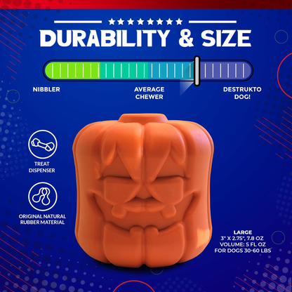 Jack O' Lantern Durable Rubber Dog Chew Toy & Treat Dispenser
