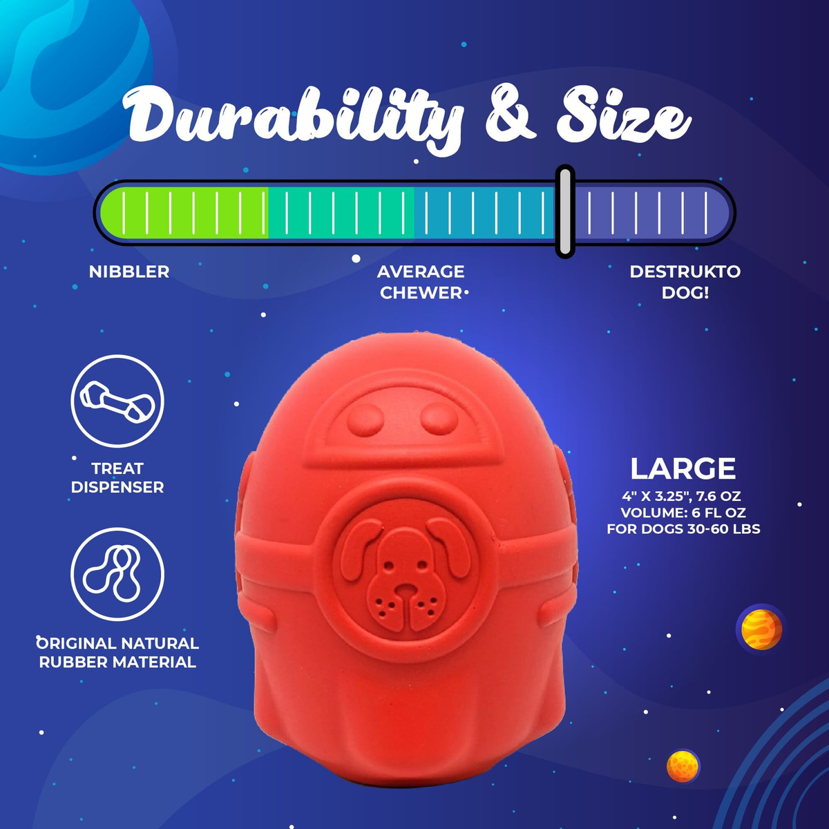Rocketman Durable Rubber Dog Chew Toy & Treat Dispenser