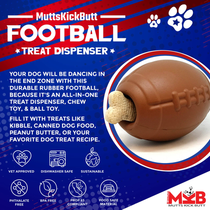 Football Durable Rubber Dog Chew Toy & Treat Dispenser