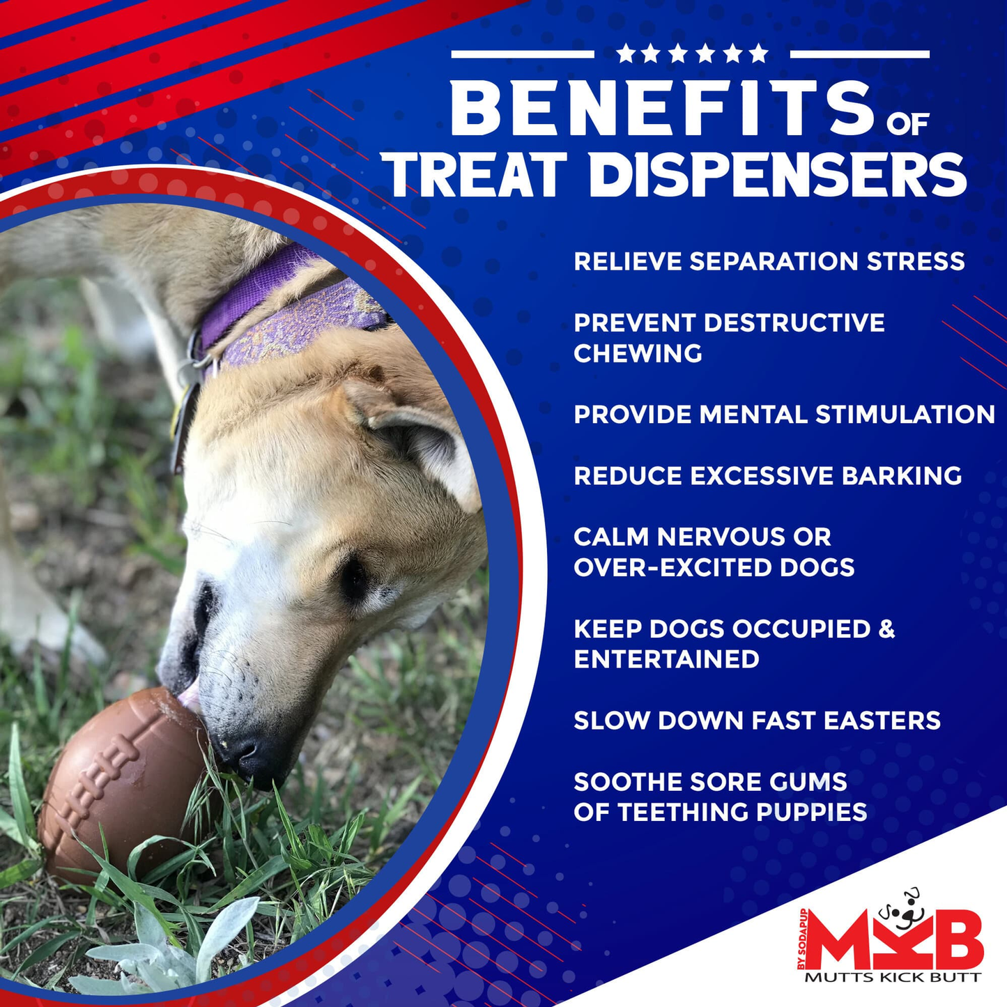 Football Durable Rubber Dog Chew Toy & Treat Dispenser