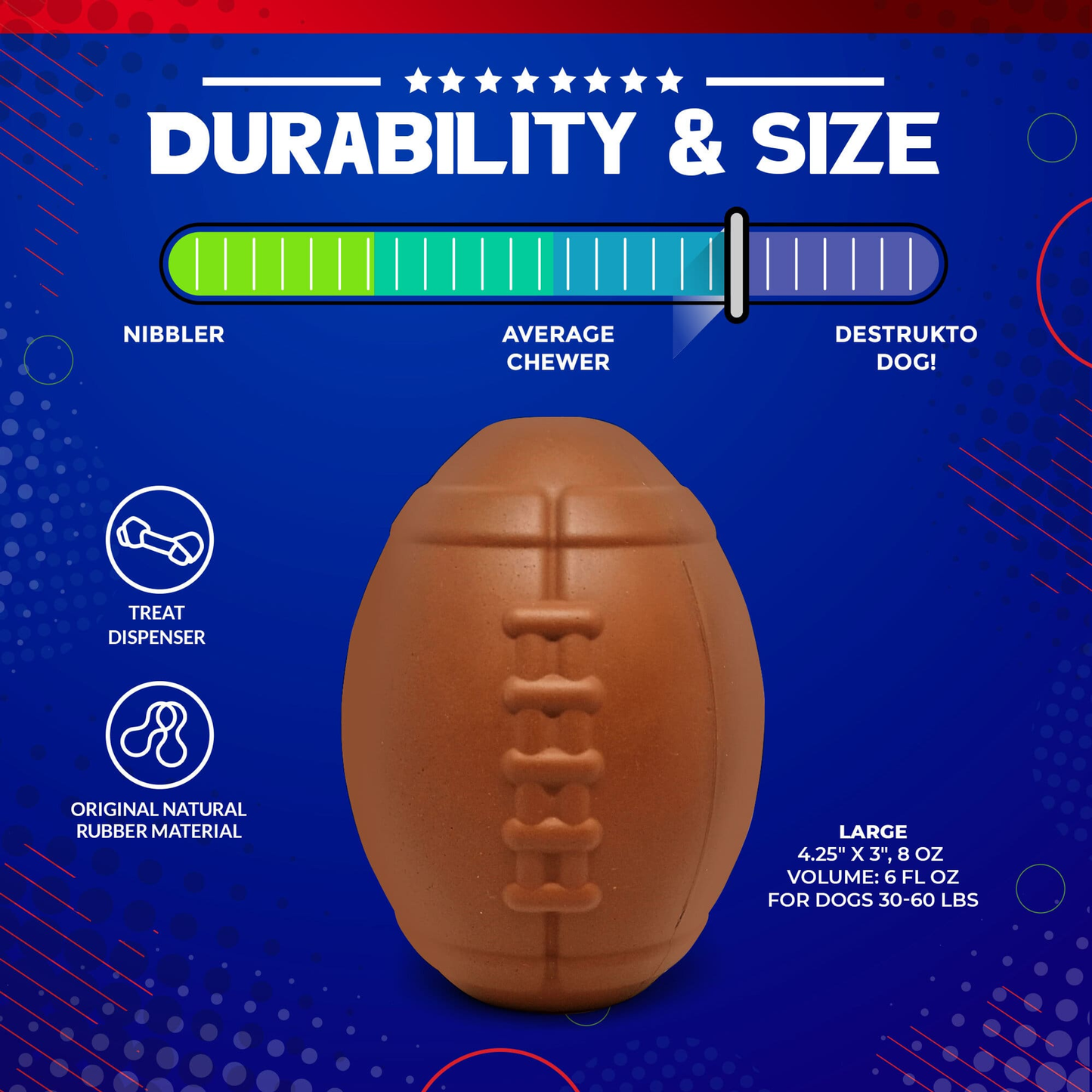 Football Durable Rubber Dog Chew Toy & Treat Dispenser