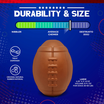 Football Durable Rubber Dog Chew Toy & Treat Dispenser