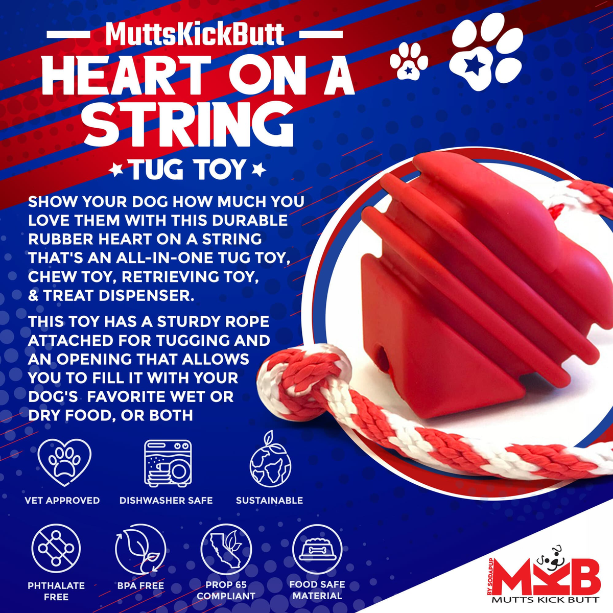 Heart on a String Durable Rubber Dog Tug & Reward Toy