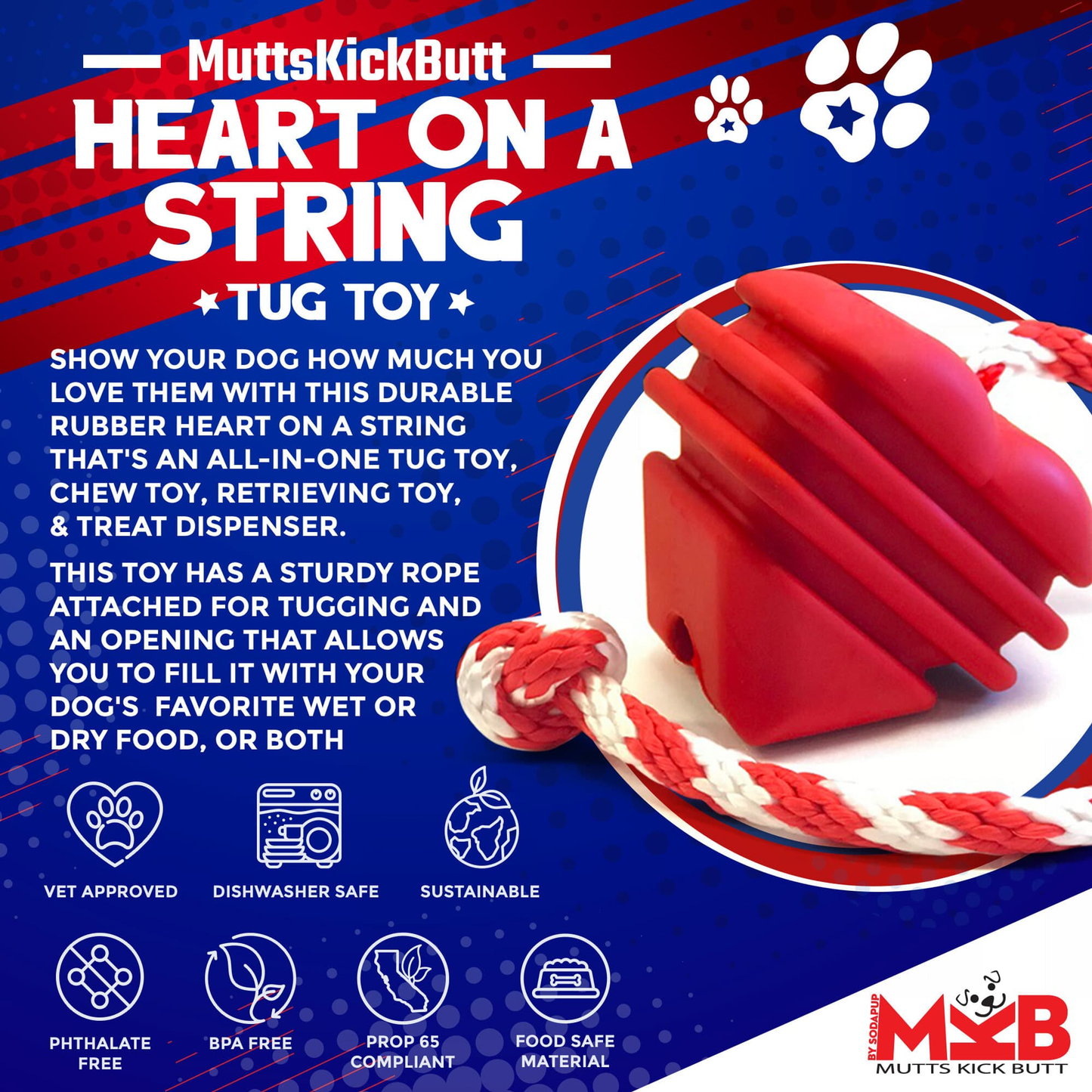 Heart on a String Durable Rubber Dog Tug & Reward Toy