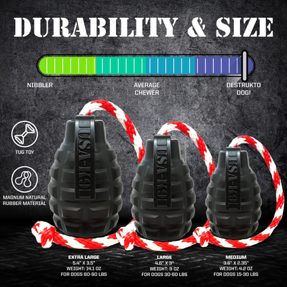 USA-K9 Magnum Grenade Rubber Chew Toy for Extreme Chewers