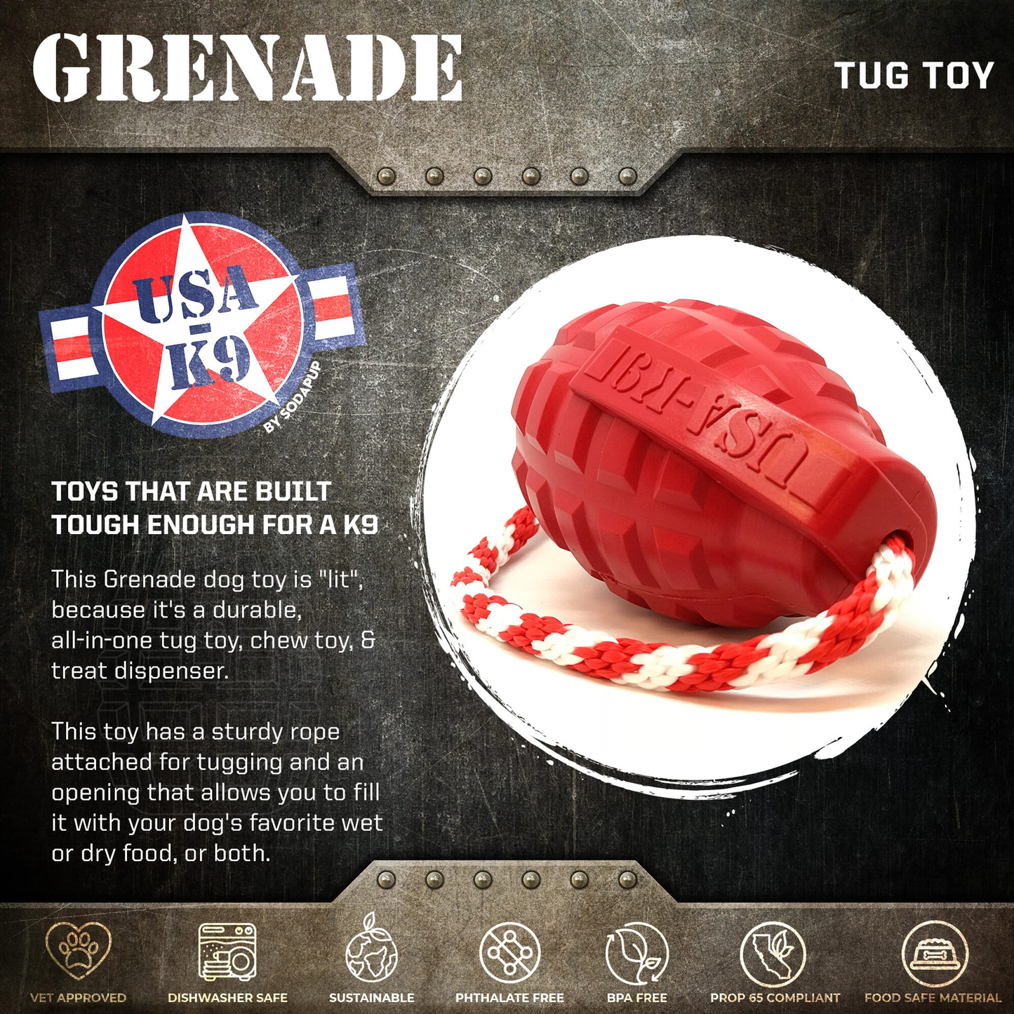 USA-K9 Grenade Multi-Purpose Rubber Dog Toy