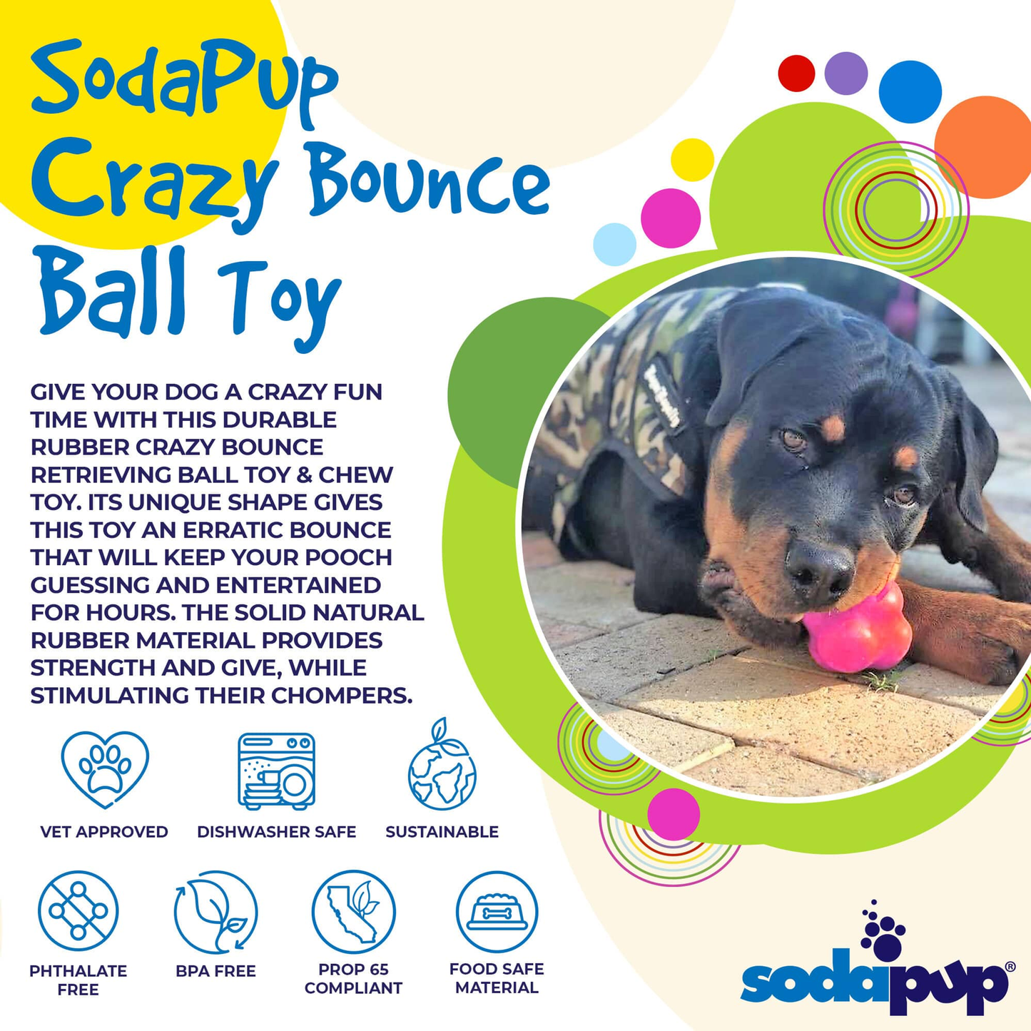 Crazy Bounce Ultra-Durable Rubber Dog Chew & Retrieving Toy (Pink)
