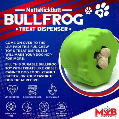 Bull Frog Durable Rubber Dog Chew Toy & Treat Dispenser
