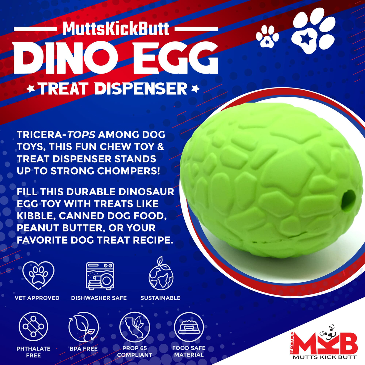 SodaPup Dinosaur Egg Dog Chew & Treat Dispenser