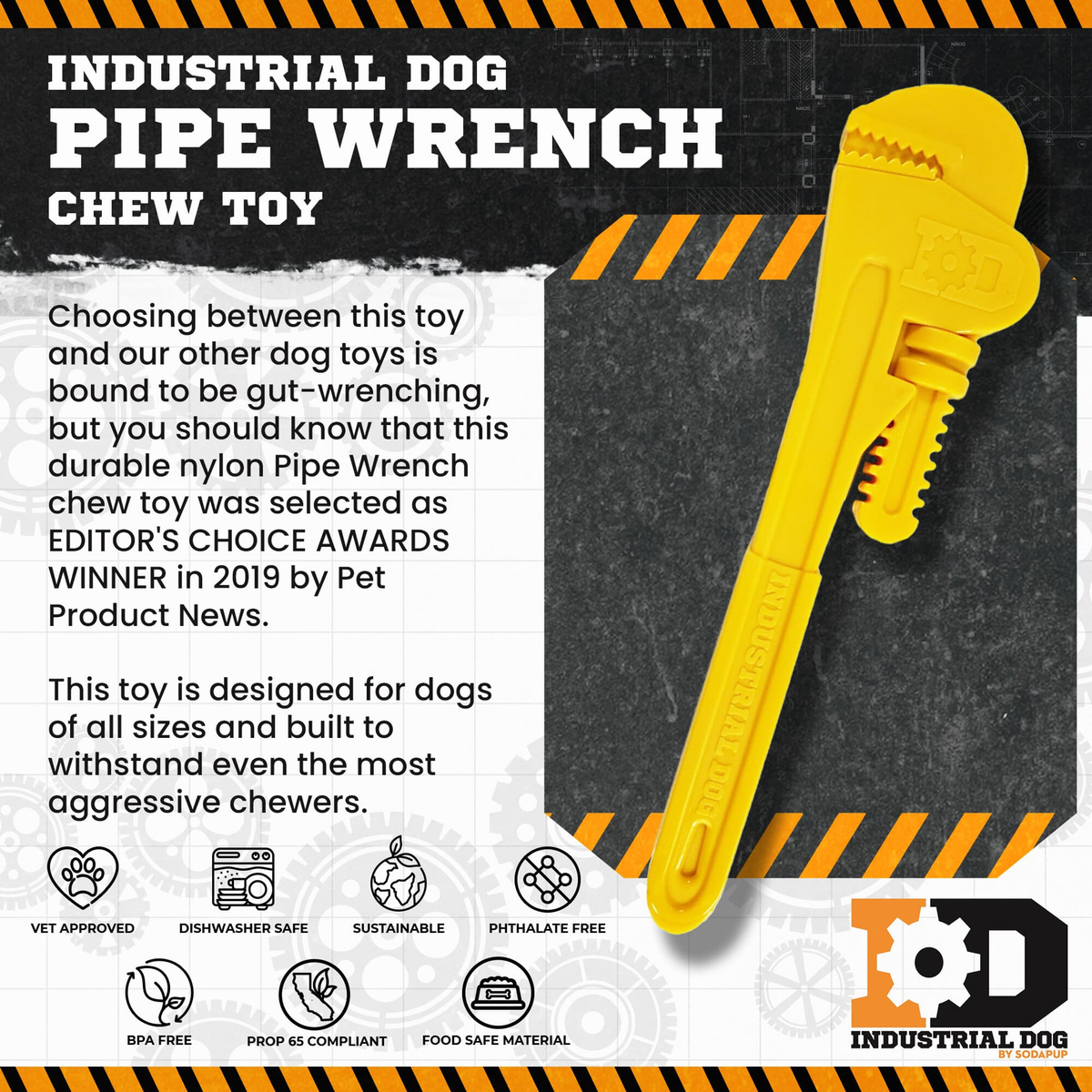 SodaPup Pipe Wrench Nylon Chew Toy for Aggressive Chewers