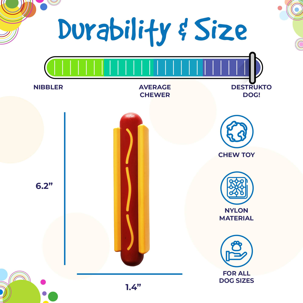 SodaPup Hot Dog Nylon Chew Toy for Aggressive Chewers