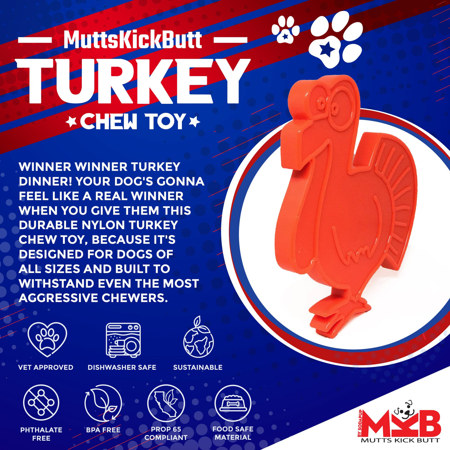Turkey Nylon Dog Chew Toy for Aggressive Chewers