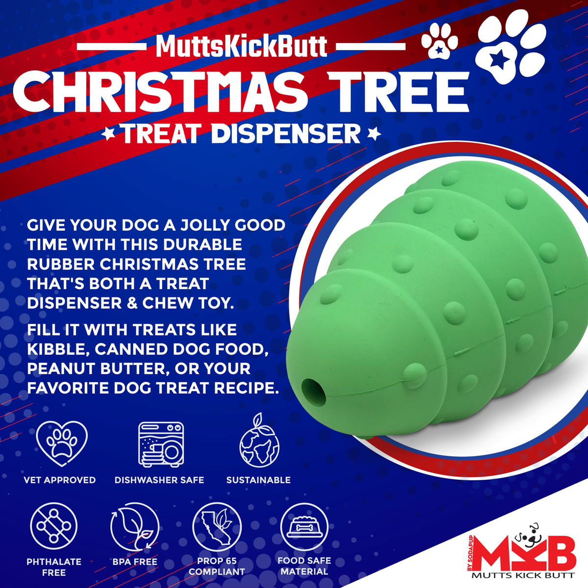 Christmas Tree Rubber Dog Chew Toy & Treat Dispenser
