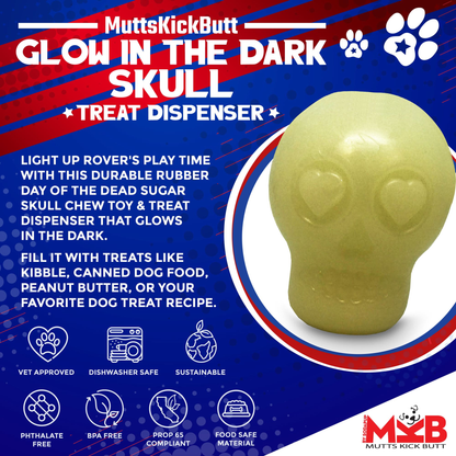 SodaPup Glow in the Dark Sugar Skull Chew Toy and Treat Dispenser