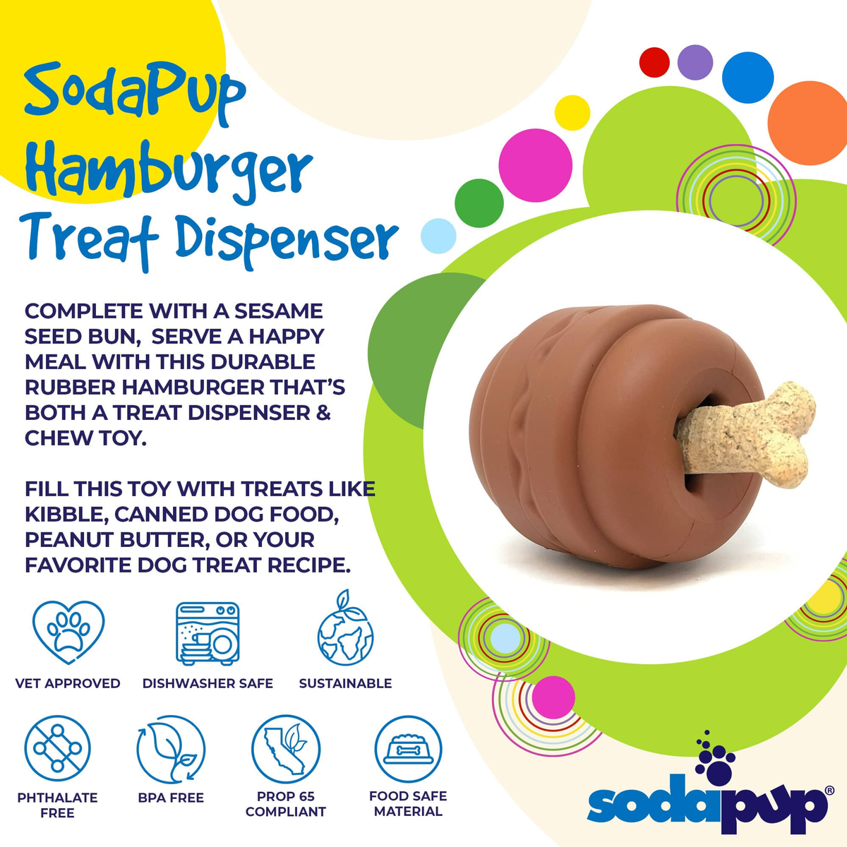 Hamburger Durable Rubber Dog Chew Toy & Treat Dispenser