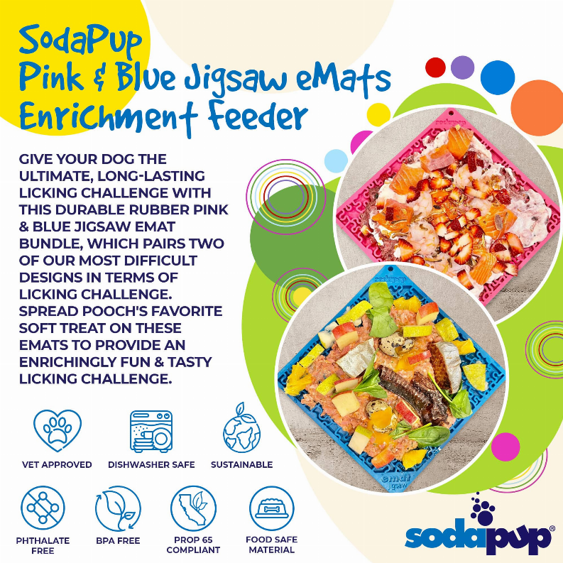 SodaPup eMat Lick Mat Bundle - Large Blue & Large Pink Jigsaw
