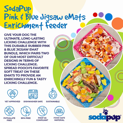 SodaPup eMat Lick Mat Bundle - Large Blue & Large Pink Jigsaw