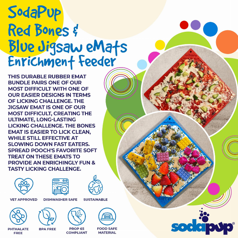 SodaPup eMat Lick Mat Bundle - Large Blue Jigsaw & Large Red Bones