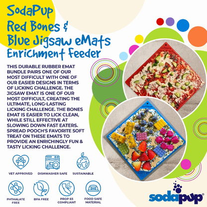 SodaPup eMat Lick Mat Bundle - Large Blue Jigsaw & Large Red Bones