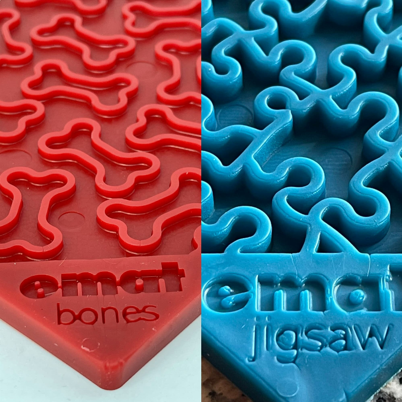 SodaPup eMat Lick Mat Bundle - Large Blue Jigsaw & Large Red Bones
