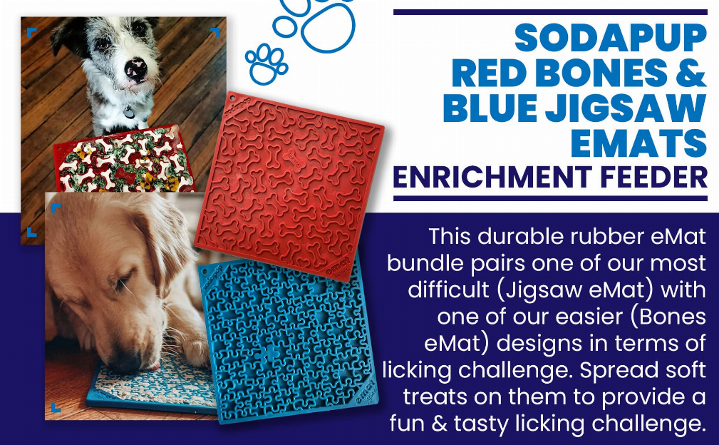 SodaPup eMat Lick Mat Bundle - Large Blue Jigsaw & Large Red Bones