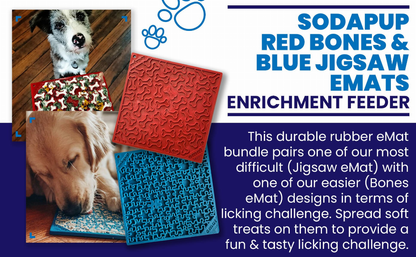SodaPup eMat Lick Mat Bundle - Large Blue Jigsaw & Large Red Bones