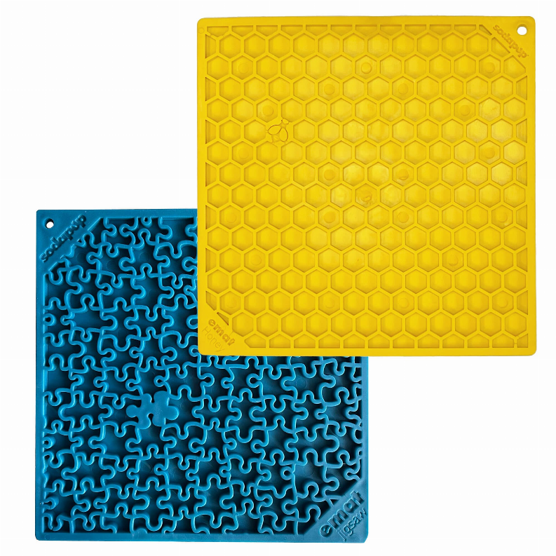 SodaPup eMat Lick Mat Bundle - Large Blue Jigsaw & Yellow Honeycomb