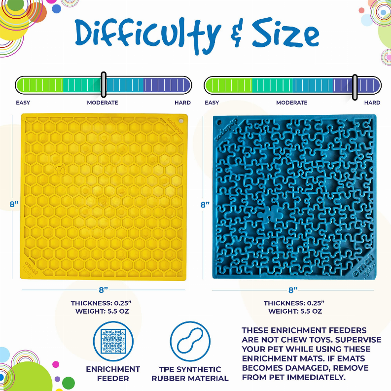 SodaPup eMat Lick Mat Bundle - Large Blue Jigsaw & Yellow Honeycomb